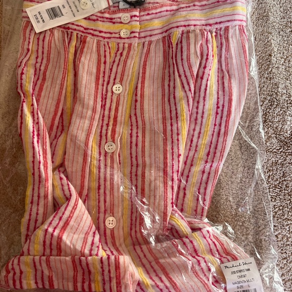 NWT Michael Stars Jess tank top textured striped magenta pink white yellow large - Picture 4 of 4
